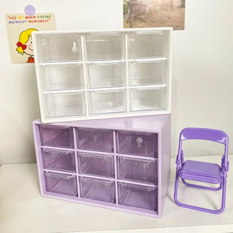 Desktop 9-Grid Clear Mini Drawer Storage Box Organizer for Desk