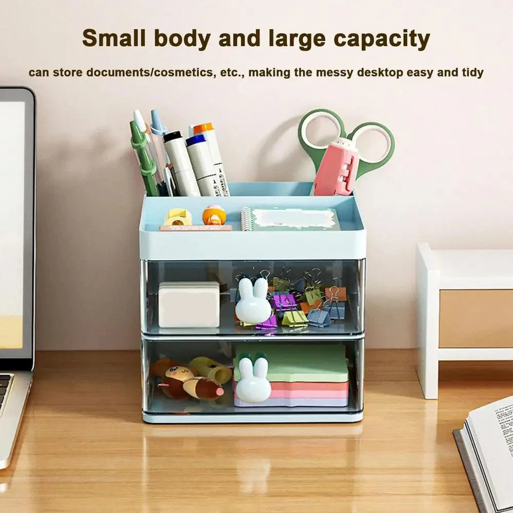 Small Desk Organizer with Drawers for Pens, Pencils, Phone, Business Cards and Stationery