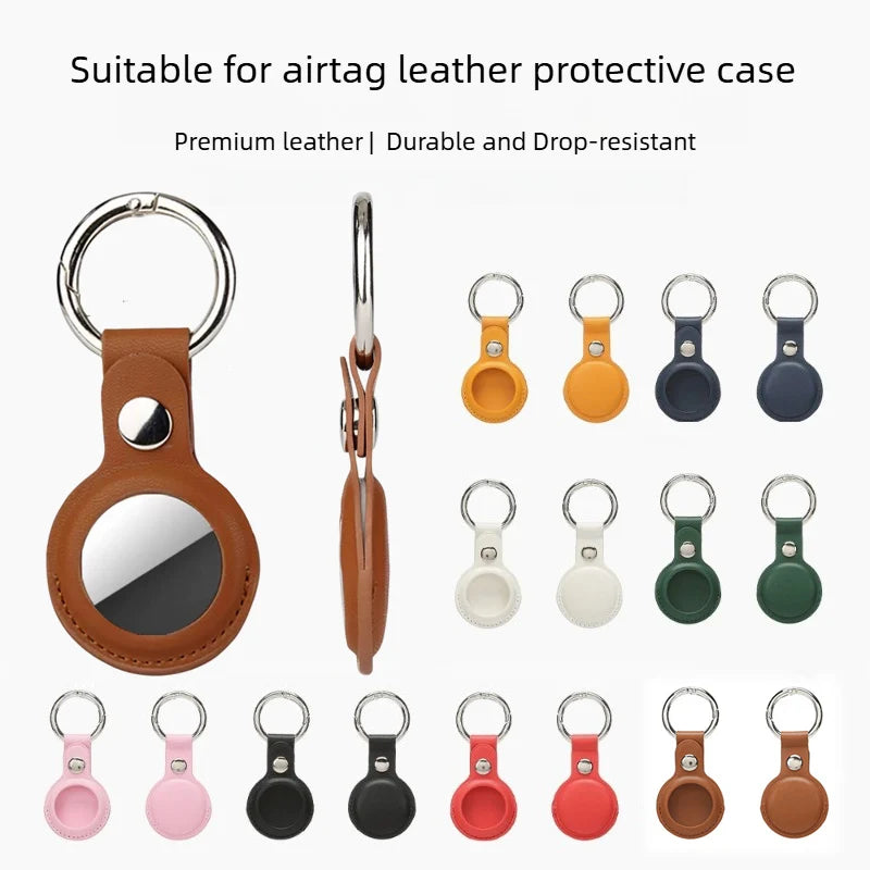 PU Leather AirTag Holder with Keyring and Snap Closure