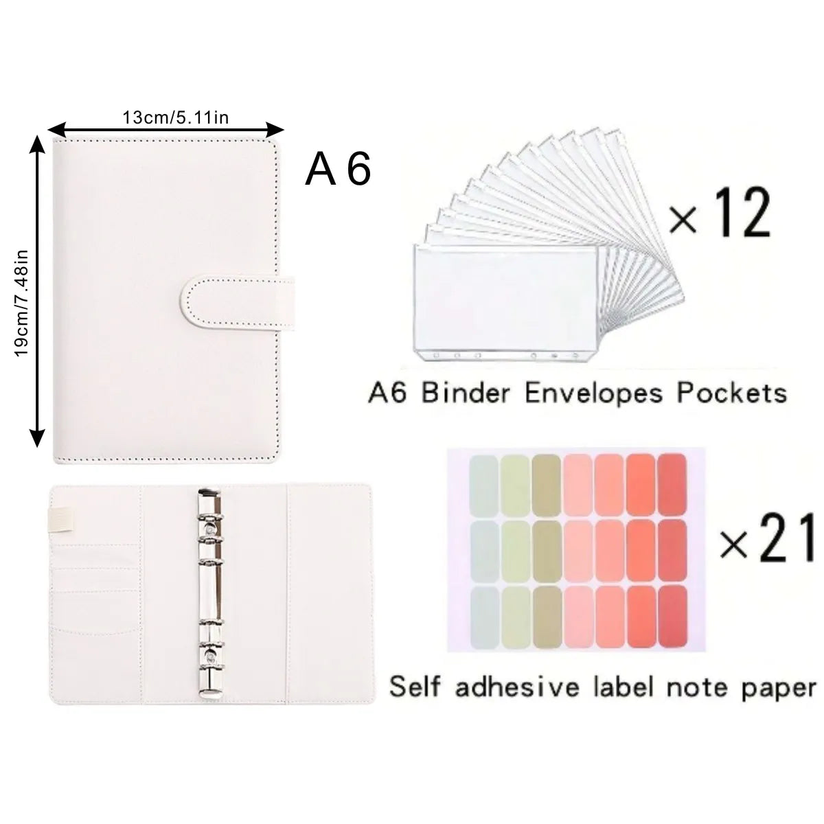 A6 PU Leather Cash Savings Binder — 12 Pockets & 21 Budget Labels