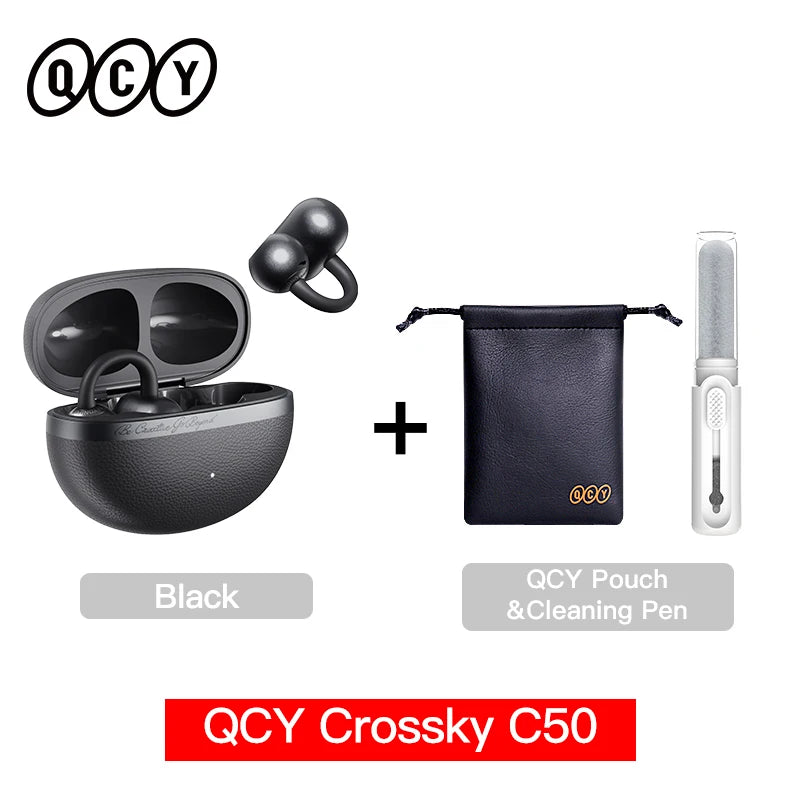 QCY Crossky C50 Open-Ear Bluetooth 6.0 Earbuds — Clip-On Sport Design with AI Clear Call & Bass Boost