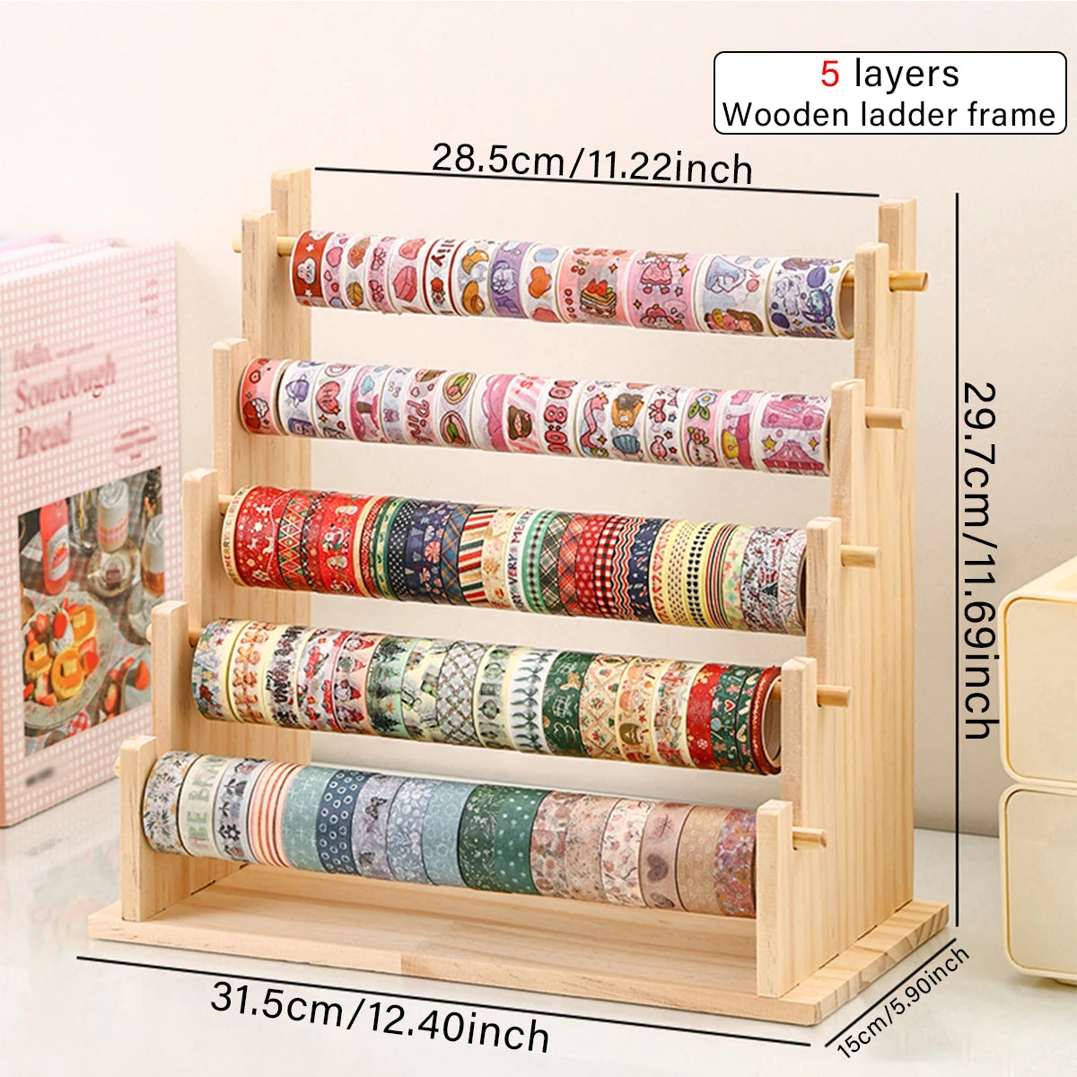 Wooden Washi Tape and Sticker Storage Rack Desktop Organizer