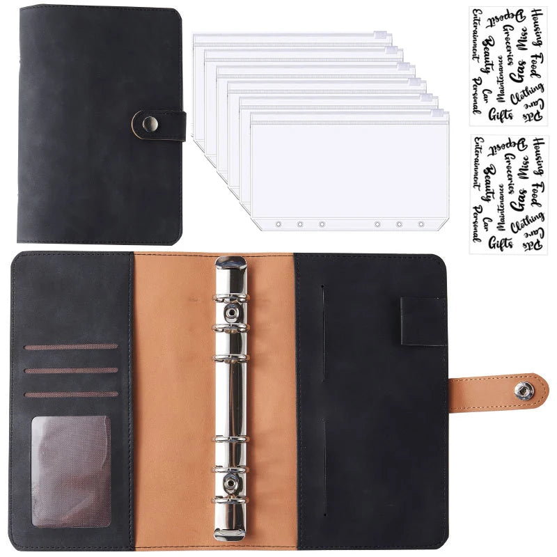 A6 PU Leather Budget Binder Notebook Cash Envelopes System Set Bill Organizer