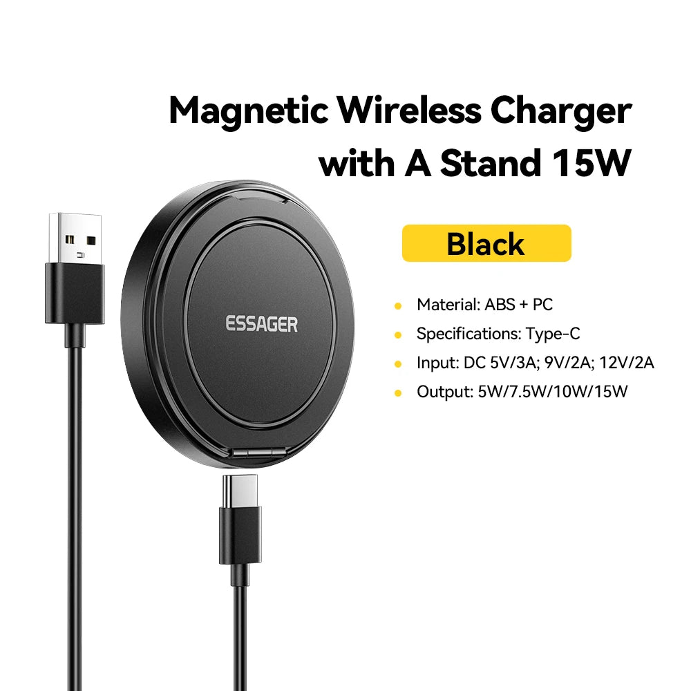 15W Magnetic Wireless Charger with Holder — Fast Charging Pad for iPhone & AirPods