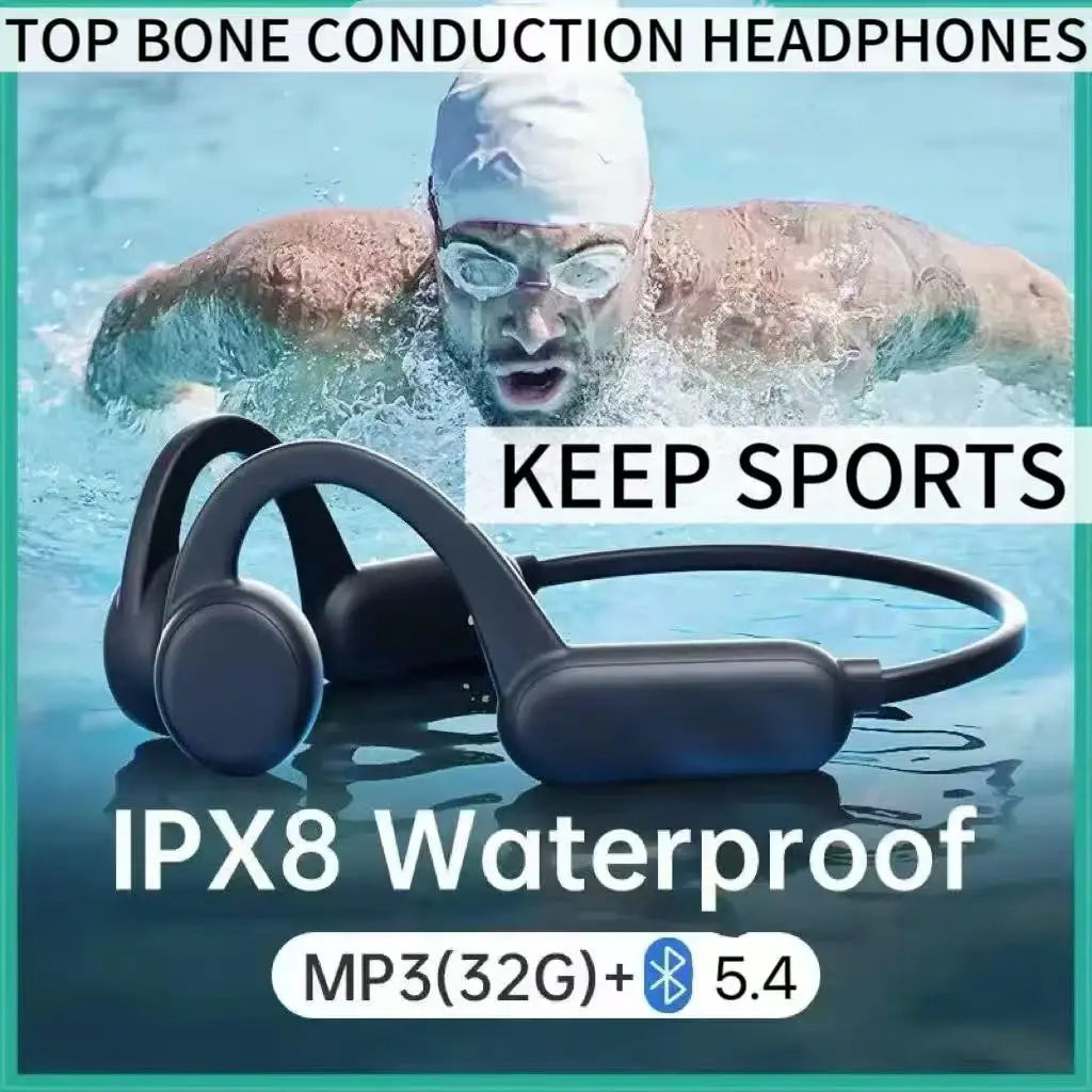 Wireless Bone Conduction Bluetooth Headphones — Open-Ear Sport Design, IPX8 Waterproof, 32GB MP3 Player