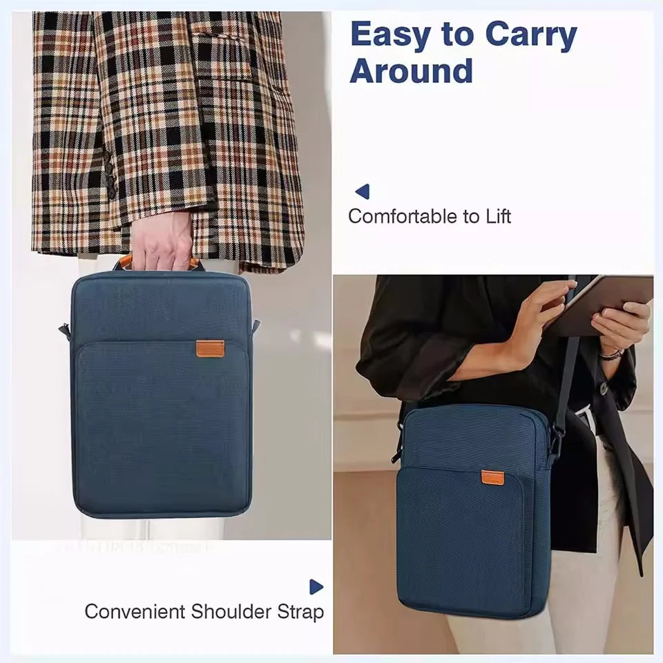 Laptop Sleeve Bag with Shoulder Strap and Handle, Water-Resistant Multi-Pocket Case for 11 and 13 Inch Laptops and 9 to 13 Inch Tablets