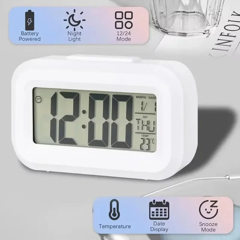 LED Digital Alarm Clock with Calendar & Temperature Display