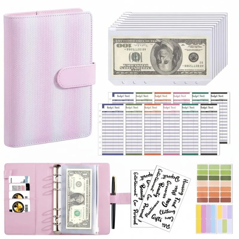 A6 Budget Binder — 6-Ring Cash Envelope Savings Planner with 8 Zipper Envelopes