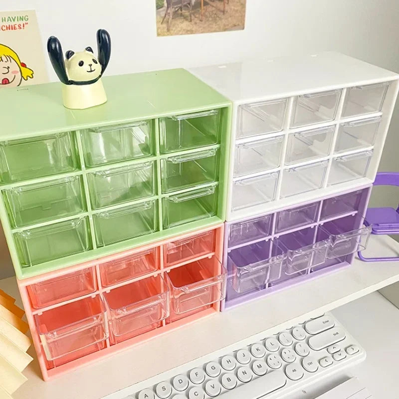 Desktop 9-Grid Clear Mini Drawer Storage Box Organizer for Desk