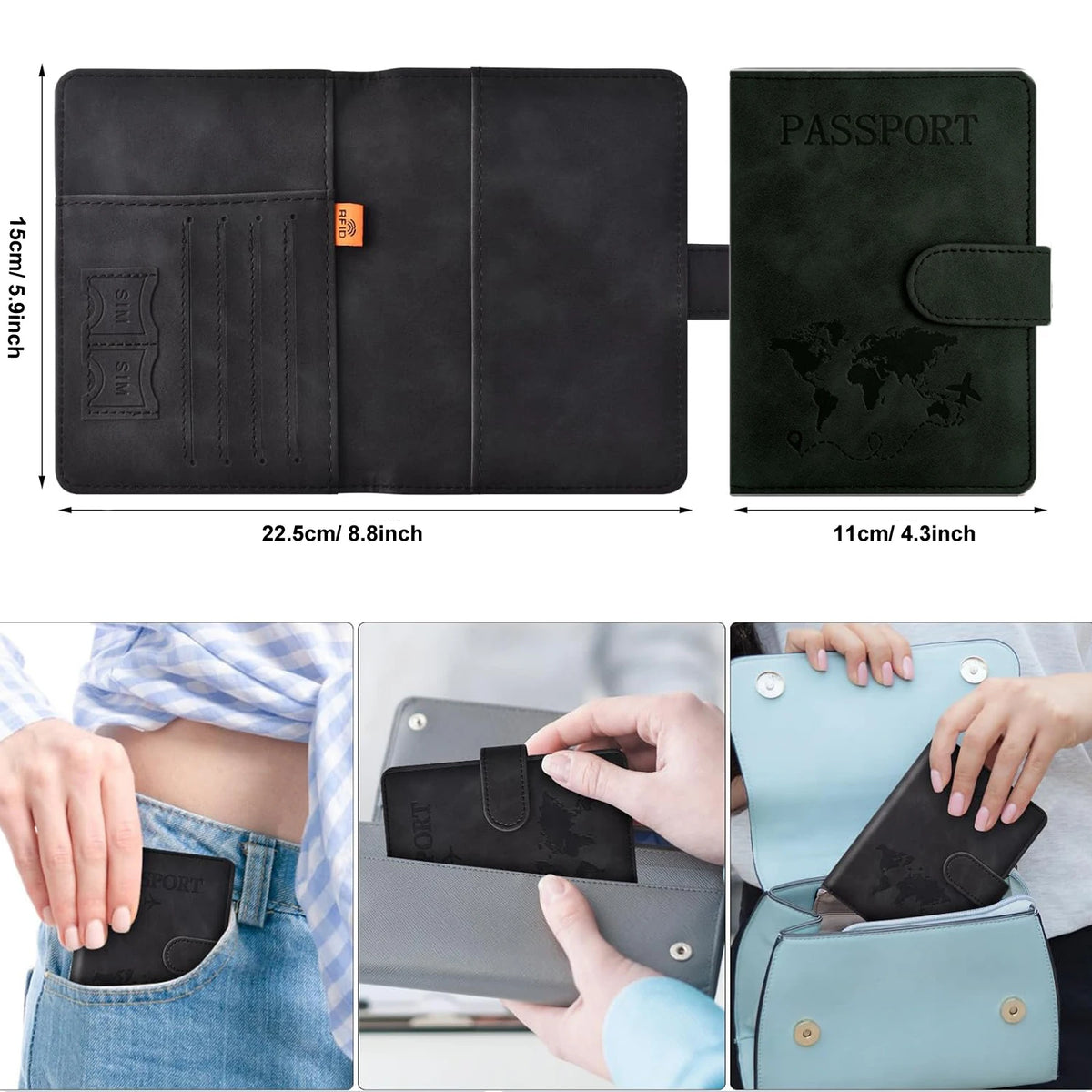 RFID Blocking Passport Holder, Travel Wallet Cover Case with Card Slots and Boarding Pass Pocket for Women and Men