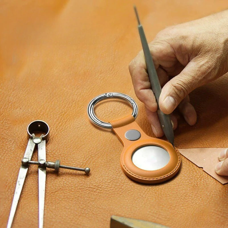 PU Leather AirTag Holder with Keyring and Snap Closure