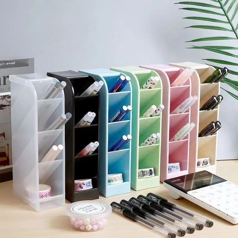 Multi-Layer Angled Pen Holder Stationery Organizer for Desk and Office Supplies