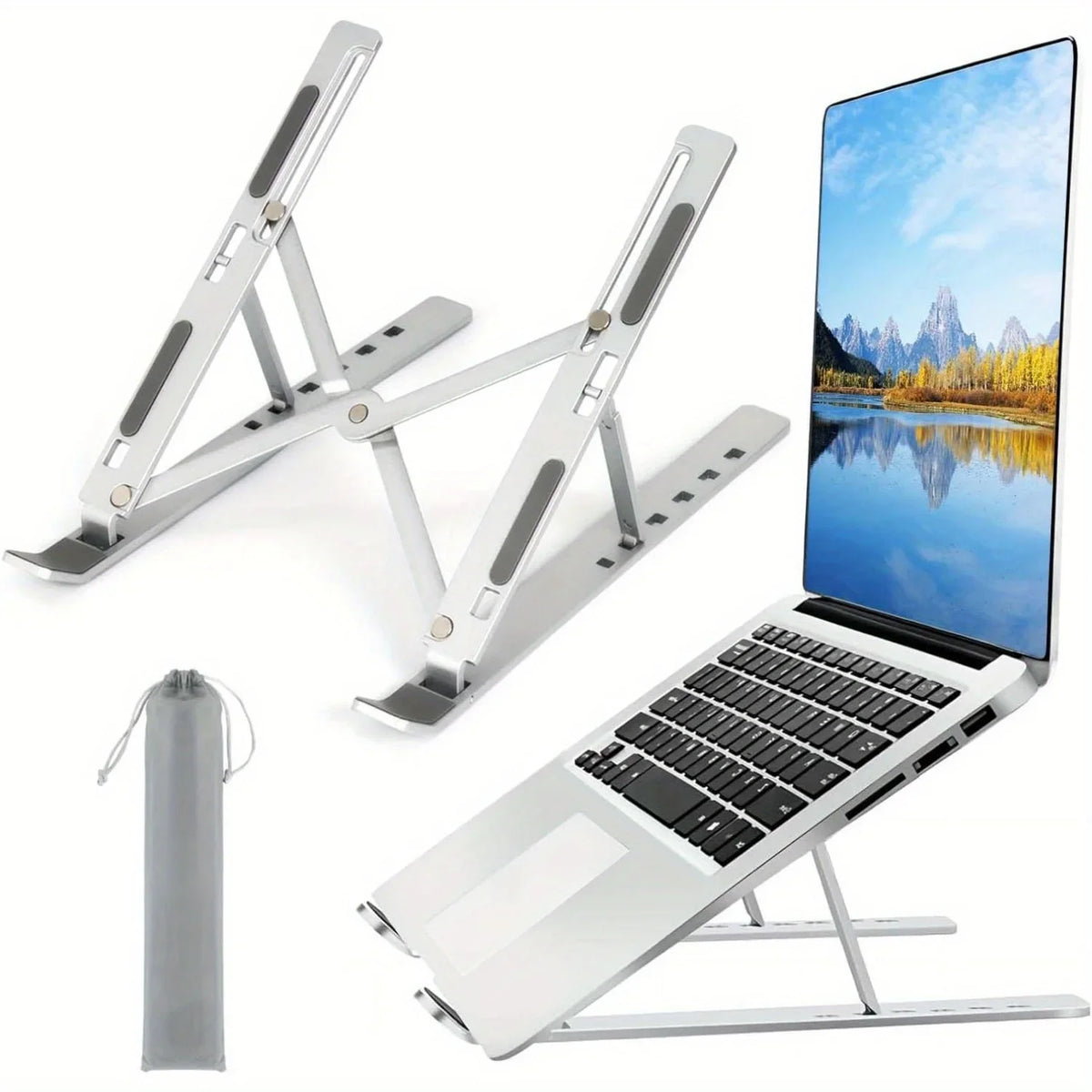 Adjustable Aluminum Laptop Stand — 6-Level Height, Foldable & Portable for 8–16″ Laptops