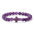 Natural Stone Cross Beaded Bracelet — Crystal Healing Prayer Jewelry