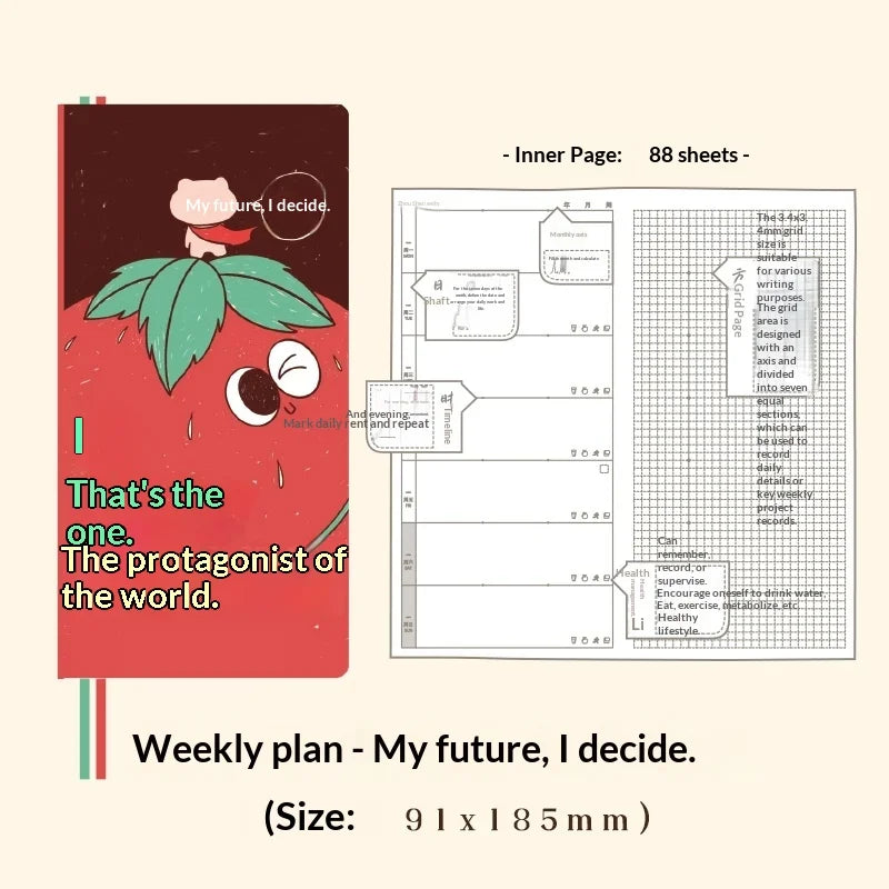 Undated Weekly Planner Book with Illustrated Cover Designs, Daily Schedule Organizer Notebook with Optional Planner Cover