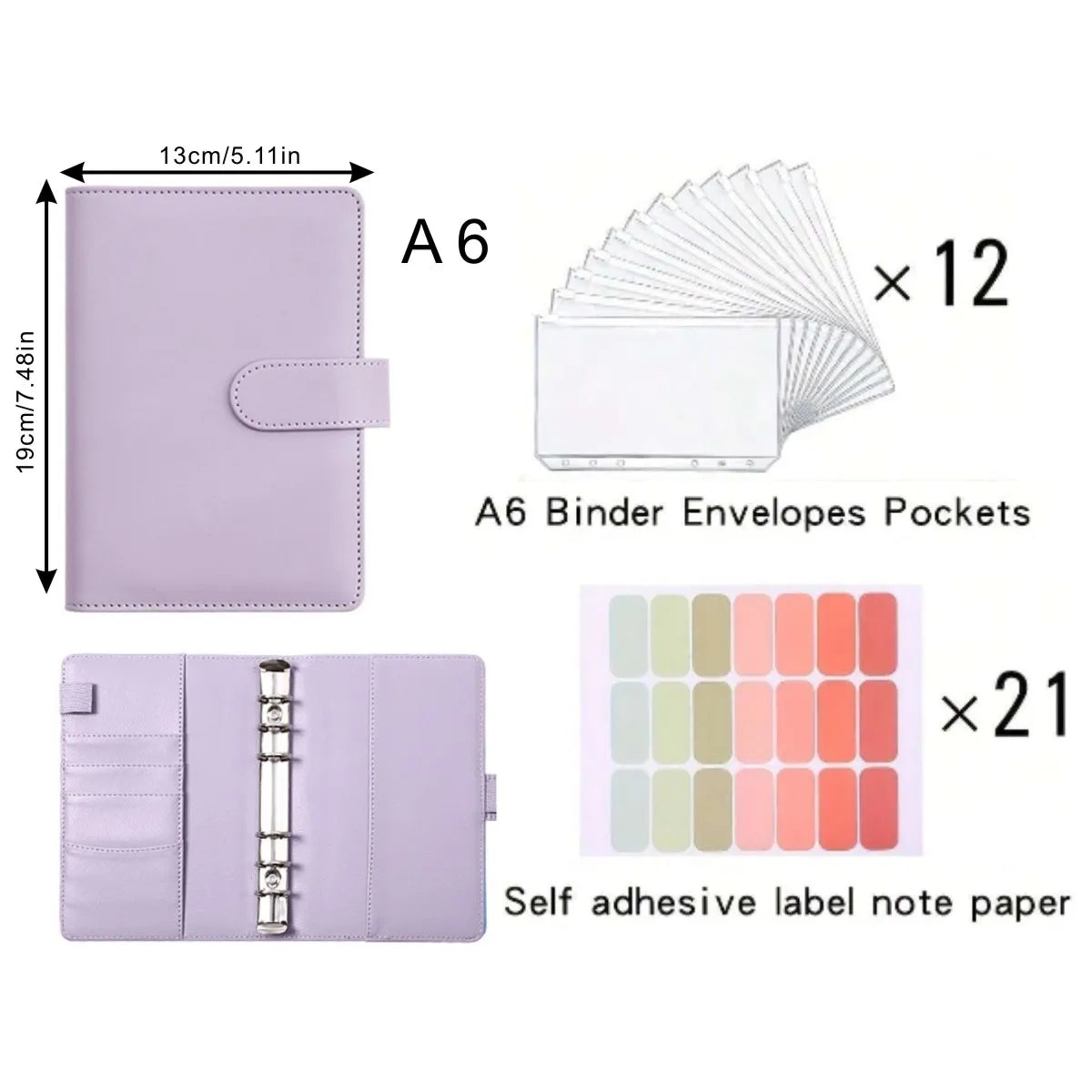 A6 PU Leather Cash Savings Binder — 12 Pockets & 21 Budget Labels