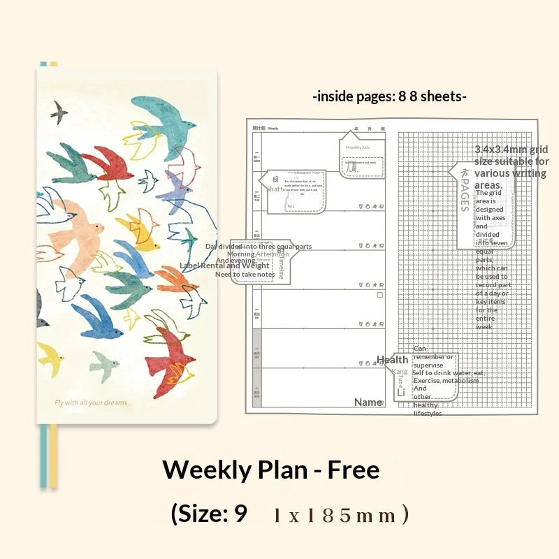 Undated Weekly Planner Book with Illustrated Cover Designs, Daily Schedule Organizer Notebook with Optional Planner Cover