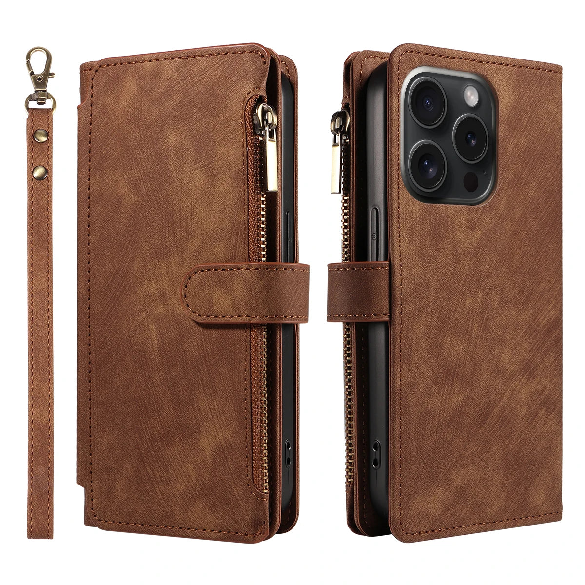 Magnetic Leather Flip Wallet Case for iPhone 11-17 Series (Pro, Pro Max, Plus, Air)