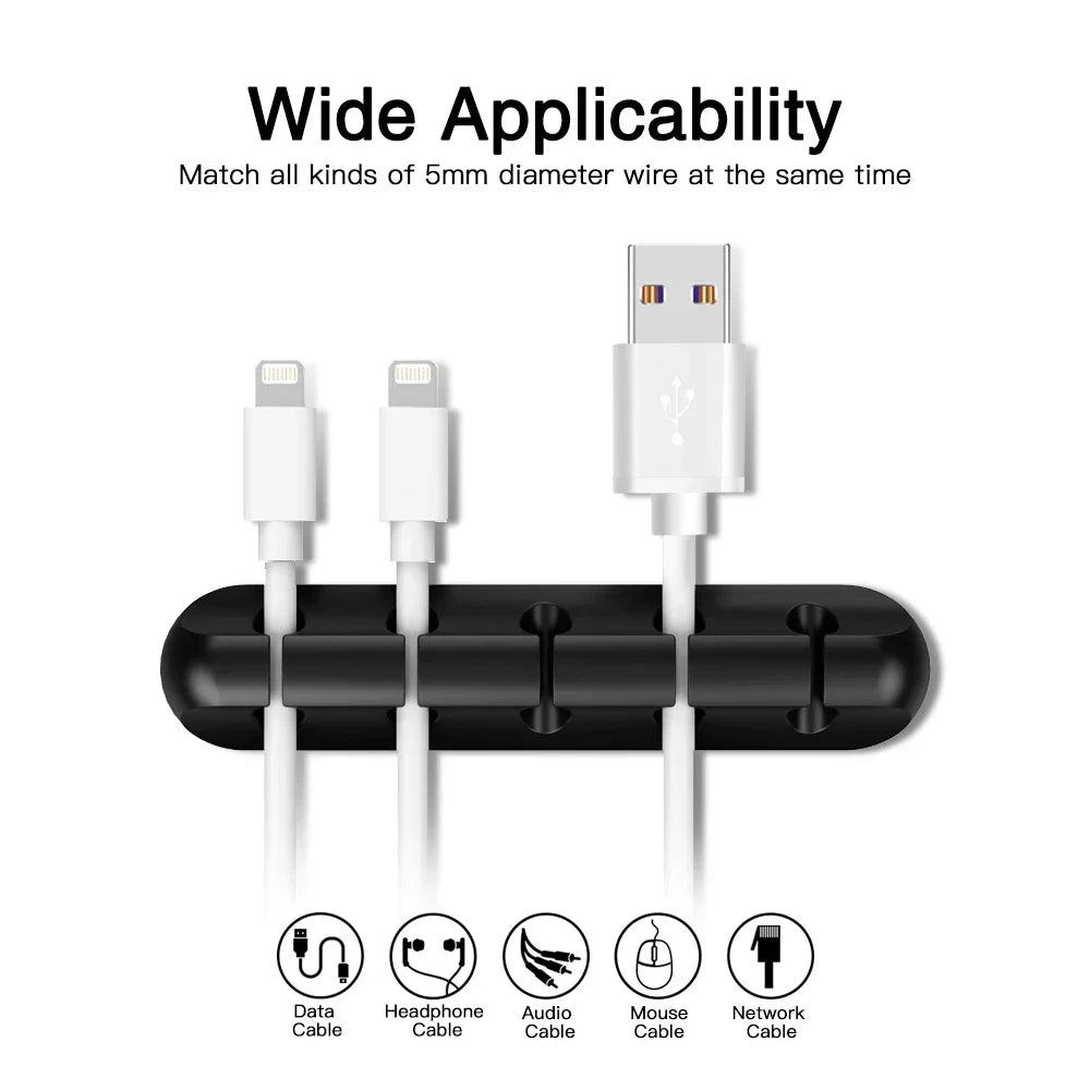 Silicone USB Cable Clip Organizer Self-Adhesive Cord Holder for Desk and Home Office