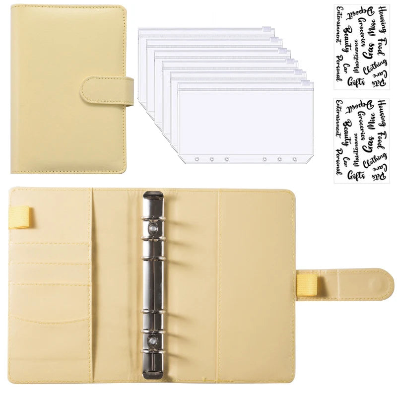 A6 PU Leather Budget Binder Notebook Cash Envelopes System Set Bill Organizer
