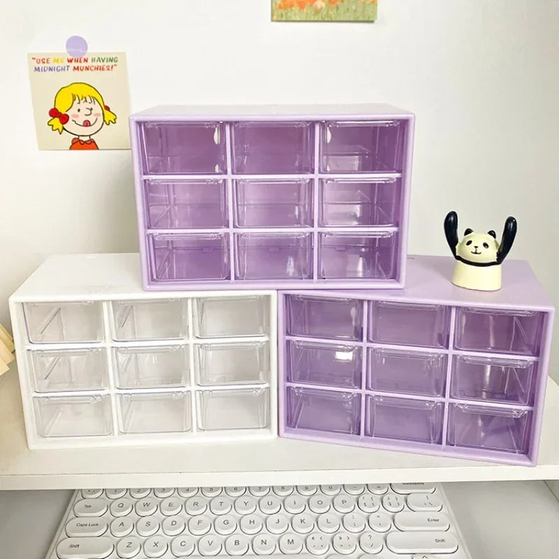 Desktop 9-Grid Clear Mini Drawer Storage Box Organizer for Desk