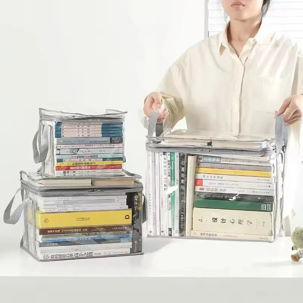 Foldable Clear Book Storage Bag with Carry Handles
