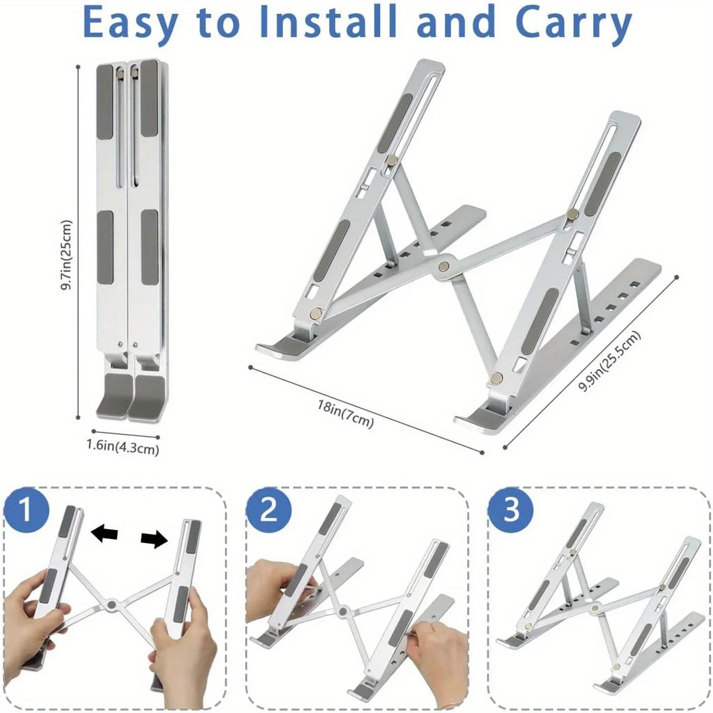 Adjustable Aluminum Laptop Stand — 6-Level Height, Foldable & Portable for 8–16″ Laptops