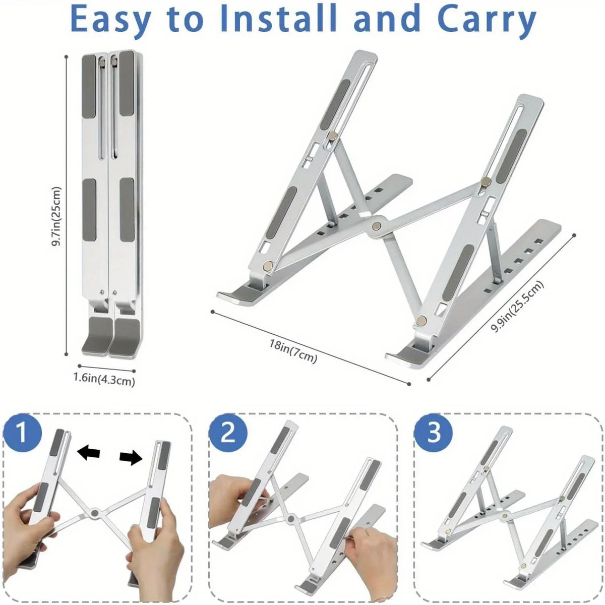 Adjustable Aluminum Laptop Stand — 6-Level Height, Foldable & Portable for 8–16″ Laptops