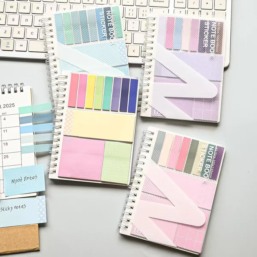 Spiral Notebook Sticky Notes Set with Index Tabs, Pastel Self-Adhesive Memo Pads and To-Do List Notepad for Office and School