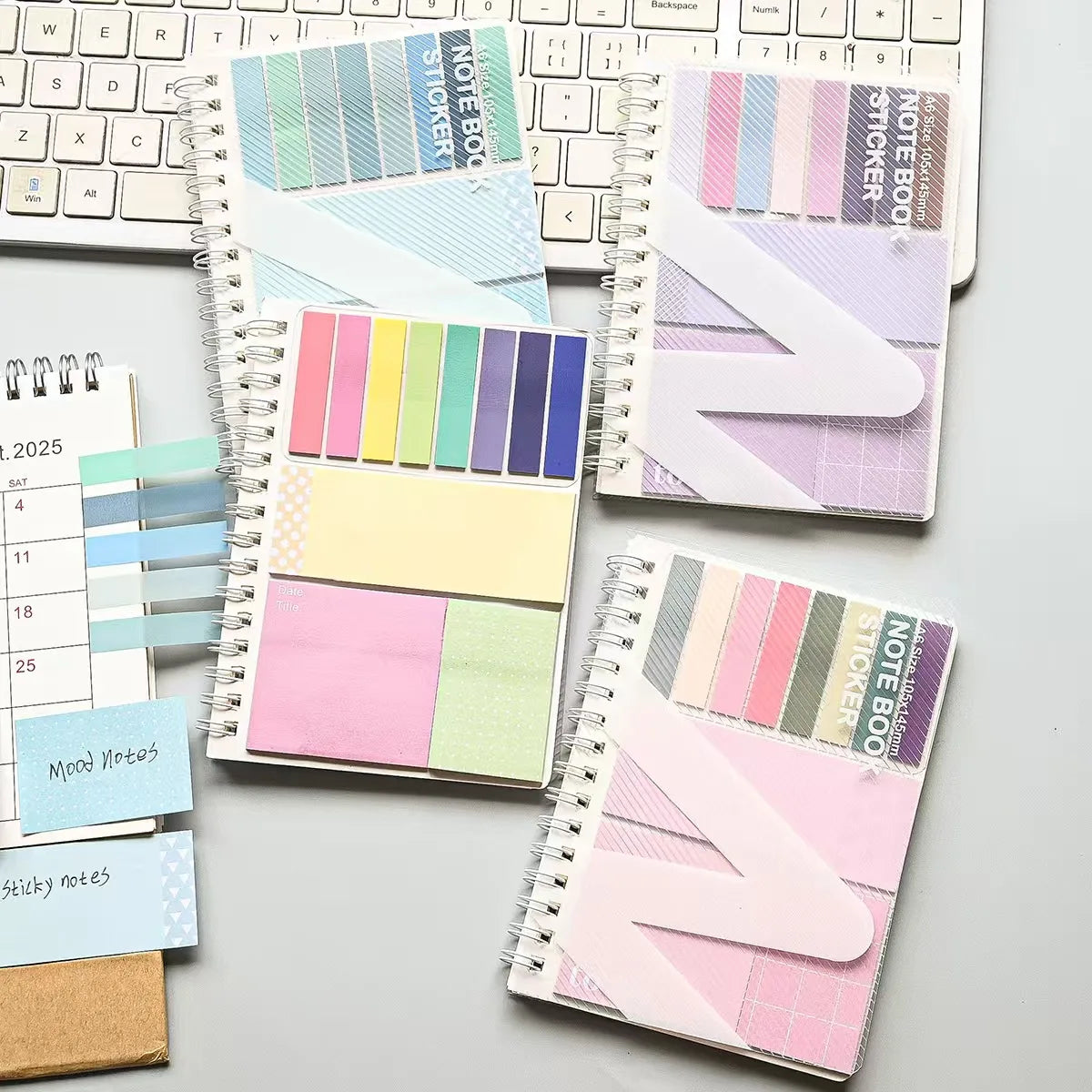 Spiral Notebook Sticky Notes Set with Index Tabs, Pastel Self-Adhesive Memo Pads and To-Do List Notepad for Office and School