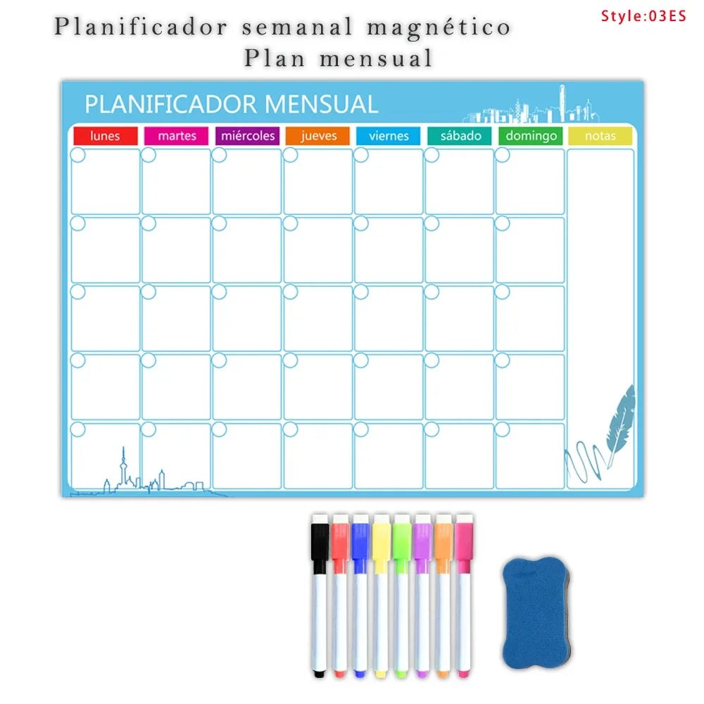 A3 Magnetic Weekly and Monthly Planner, Dry Erase Whiteboard Fridge Calendar with 8 Markers and Eraser