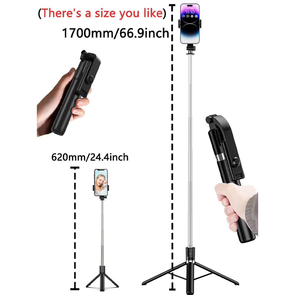 Portable Telescopic Bluetooth Selfie Stick with Wireless Remote for Phone, Extendable Travel Stick for Live Streaming and Photos