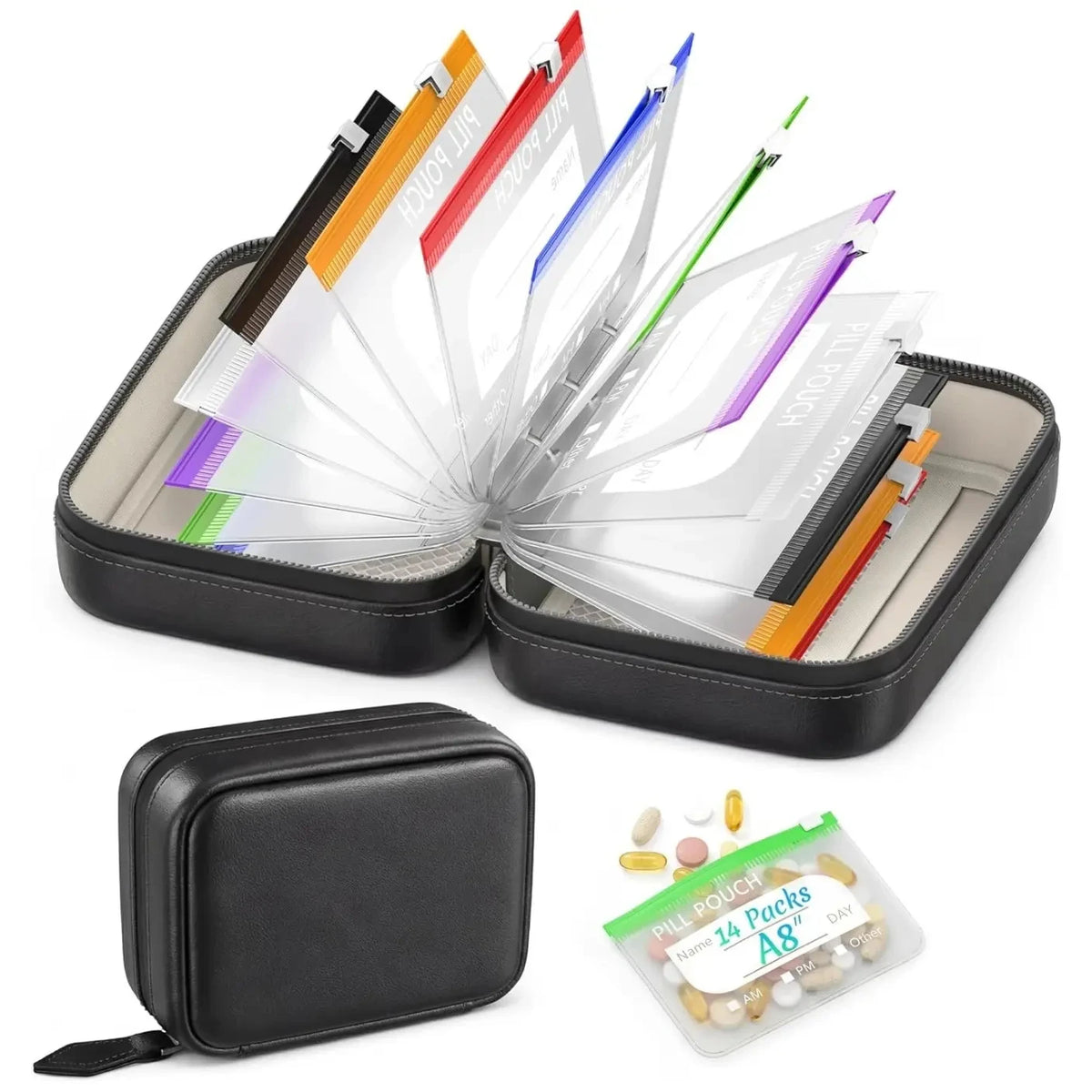 Weekly Pill Organizer Case with 14 Color-Coded Pouches, AM PM Twice-Daily 7-Day Travel Pill Box