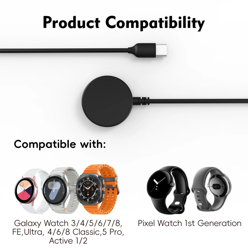 Samsung Galaxy Watch Magnetic Charging Cable — Compatible with Watch 3–8, Ultra, Classic & Active