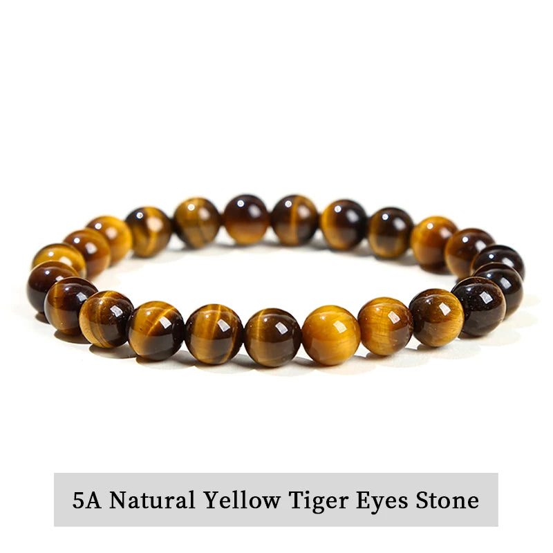 Natural Stone Beads Bracelet — Amethyst, Tiger Eye, Crystal & More