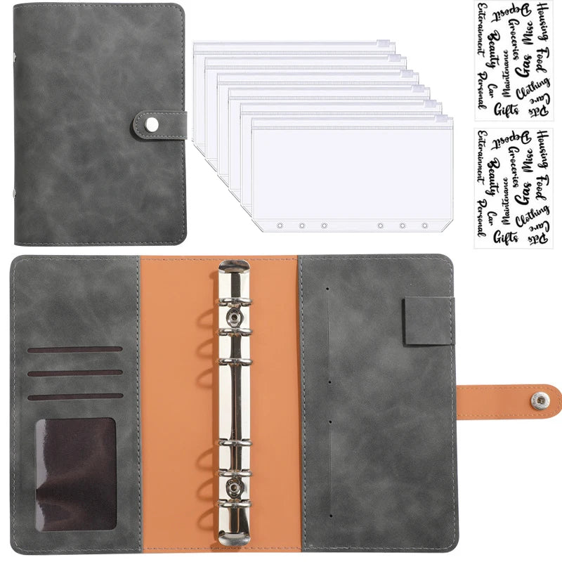 A6 PU Leather Budget Binder Notebook Cash Envelopes System Set Bill Organizer