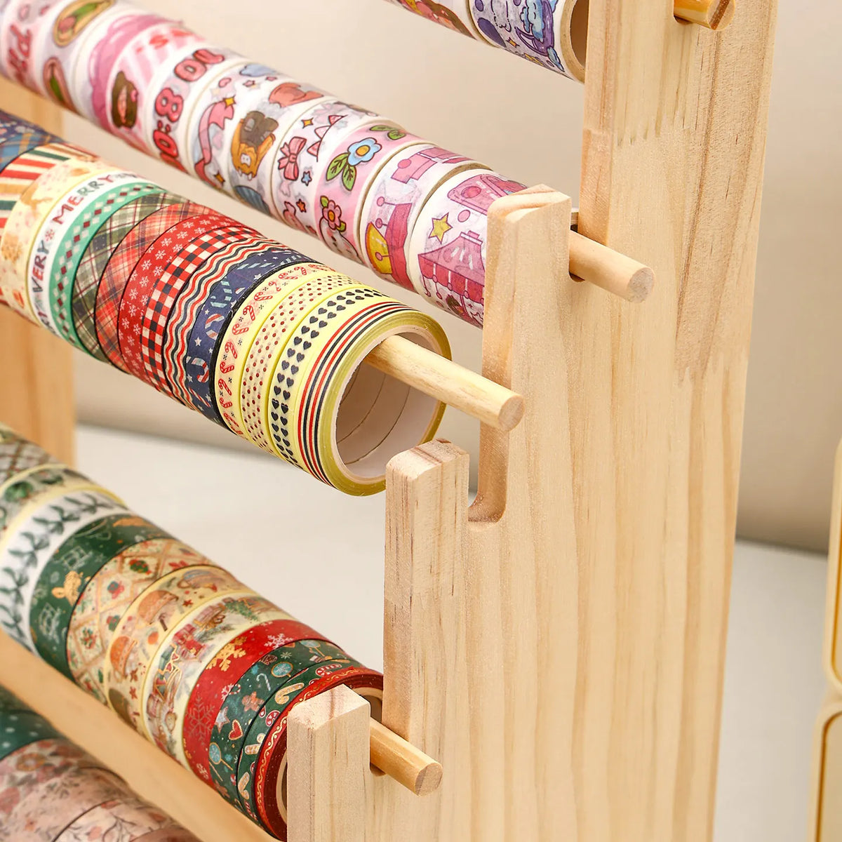 Wooden Washi Tape and Sticker Storage Rack Desktop Organizer