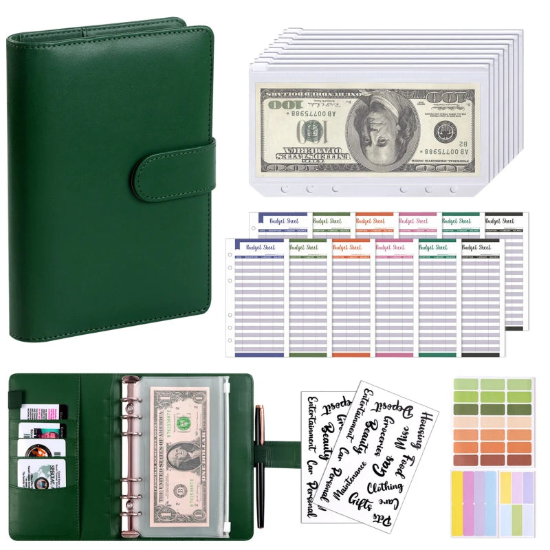 A6 Budget Binder — 6-Ring Cash Envelope Savings Planner with 8 Zipper Envelopes