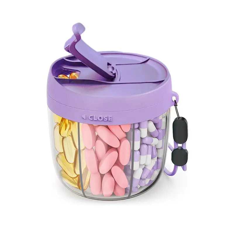 Portable 7 Compartment Pill Organizer and Vitamin Supplement Case with Keychain for Travel and Daily Use