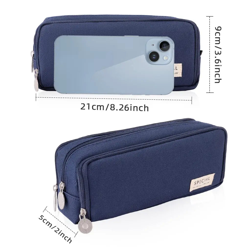 Large Capacity 3-Compartment Pencil Case & Desk Organizer Pouch