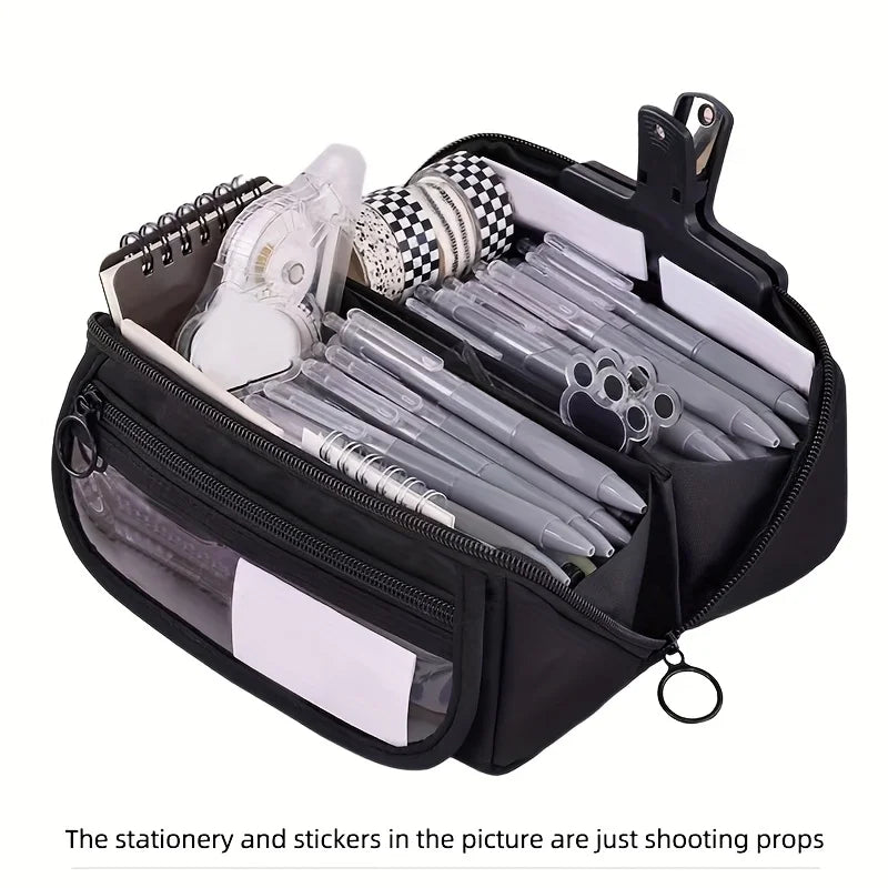 Large Capacity Pencil Case Organizer with Multi-Compartment Desktop Storage for School and Office Supplies