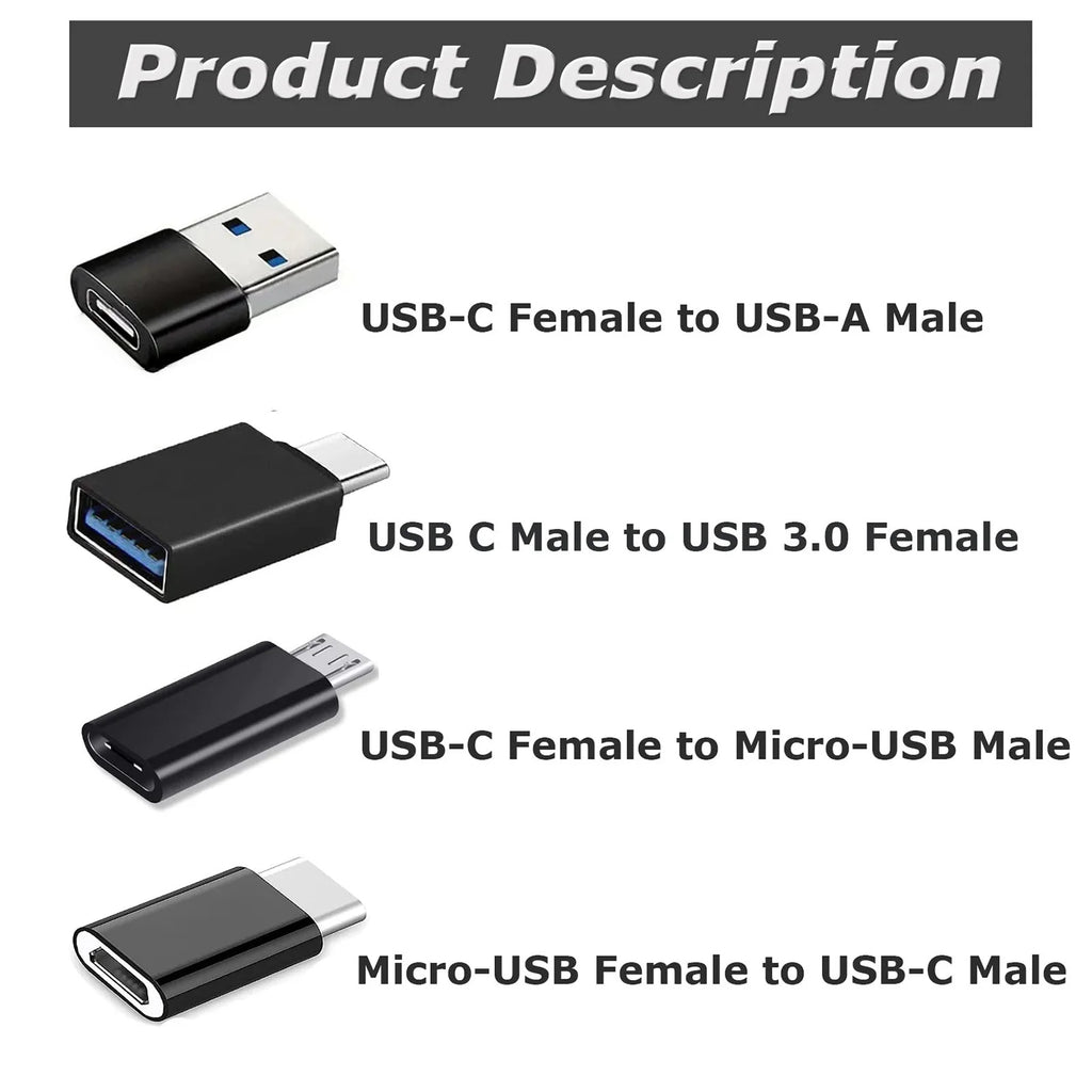 8-in-1 USB to USB-C Adapter Set — Micro USB & USB-C Female to USB Male Converter for Laptop & Car