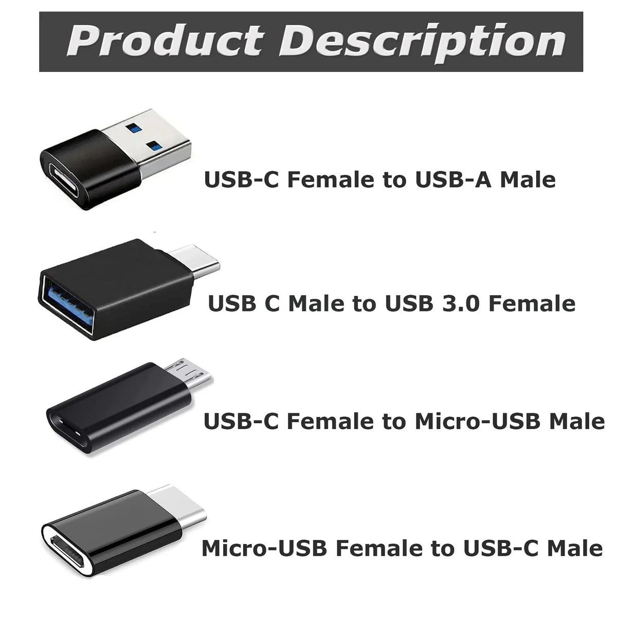 8-in-1 USB to USB-C Adapter Set — Micro USB & USB-C Female to USB Male Converter for Laptop & Car