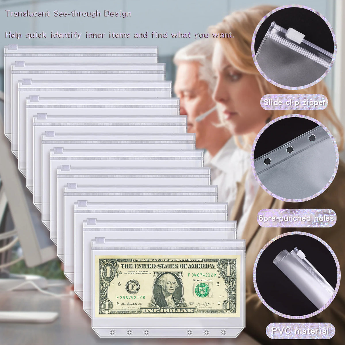 A6 Glitter PU Leather Budget Binder with Cash Envelopes, Budget Sheets and Stickers, Money Saving Organizer Wallet for Budgeting