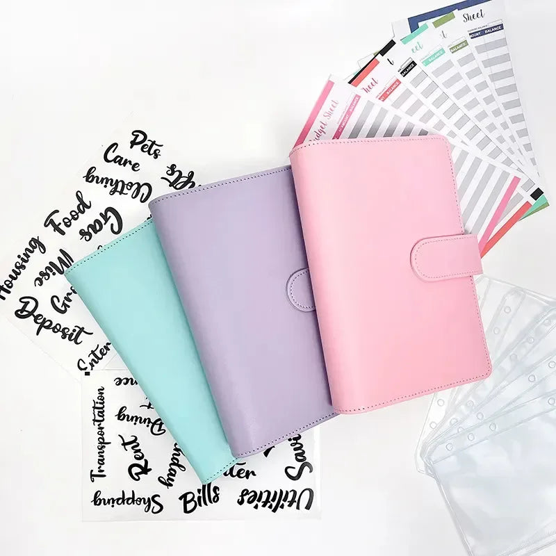 A6 PU Leather Cash Savings Binder — 12 Pockets & 21 Budget Labels
