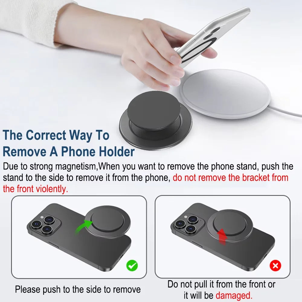 Magnetic Phone Grip Holder and Ring Stand, Slim Collapsible Phone Socket with Kickstand, Compatible with Magnetic Phone Cases