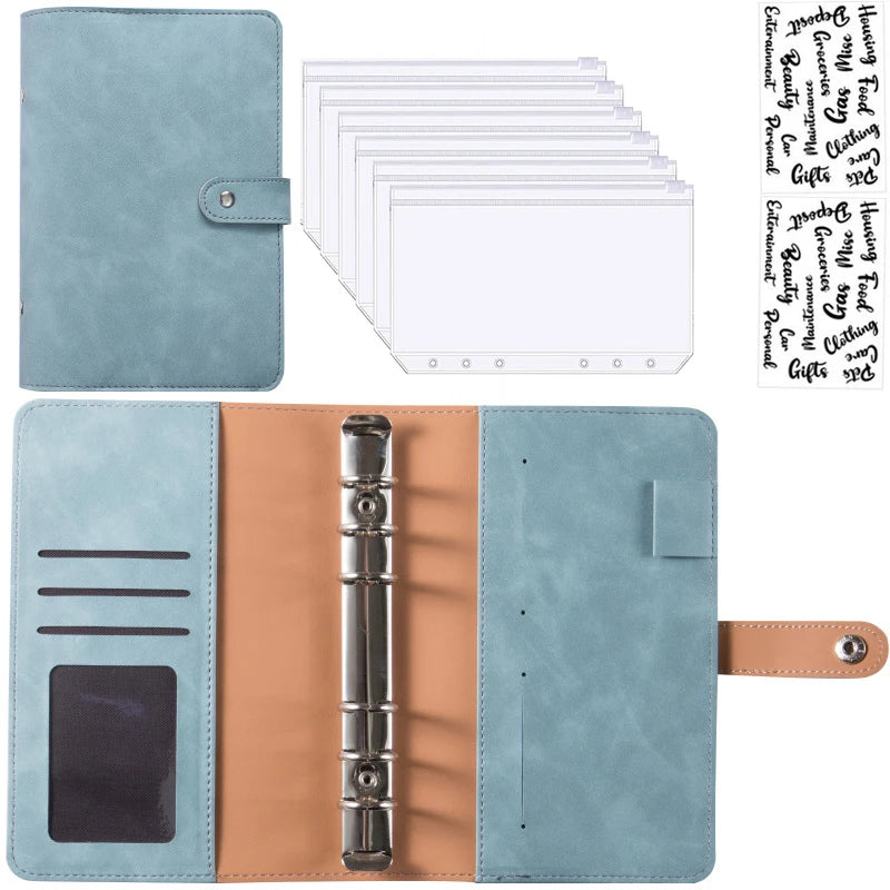 A6 PU Leather Budget Binder Notebook Cash Envelopes System Set Bill Organizer