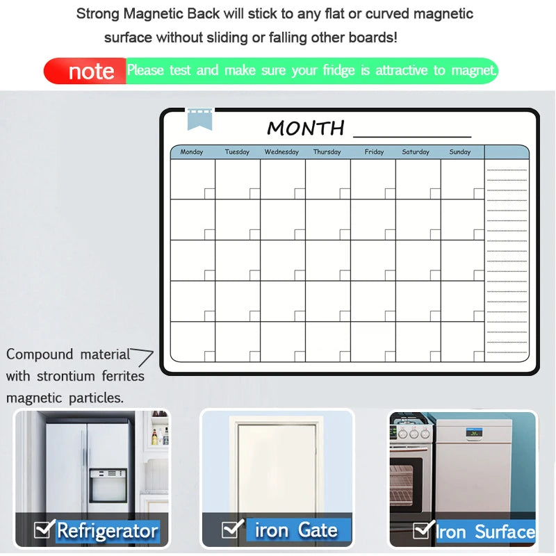 A3 Magnetic Dry-Erase Planner — Monthly & Weekly Fridge Calendar