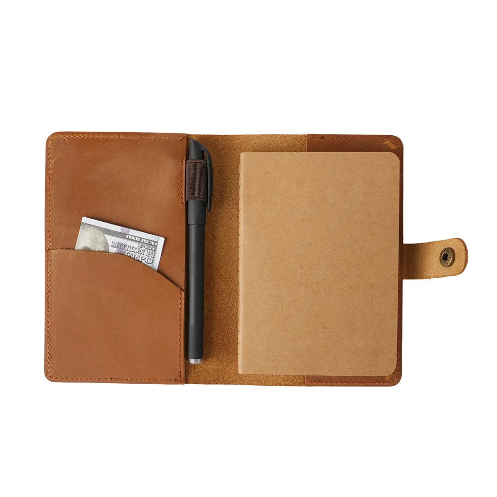 Leather Journal Cover with Pen Holder, Refillable Pocket Notebook Diary Fits 3.5 x 5.5 Inch