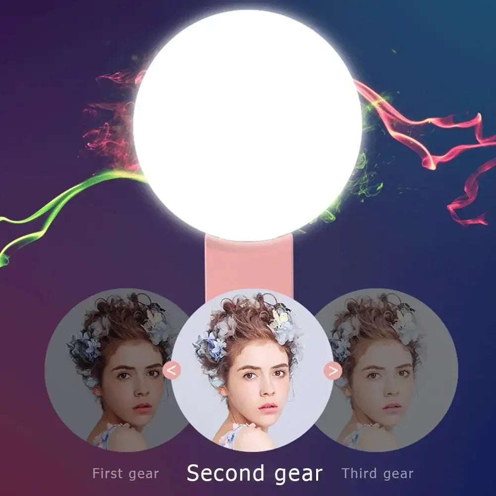 Portable LED Selfie Ring Light Clip for Phone with 3 Brightness Levels
